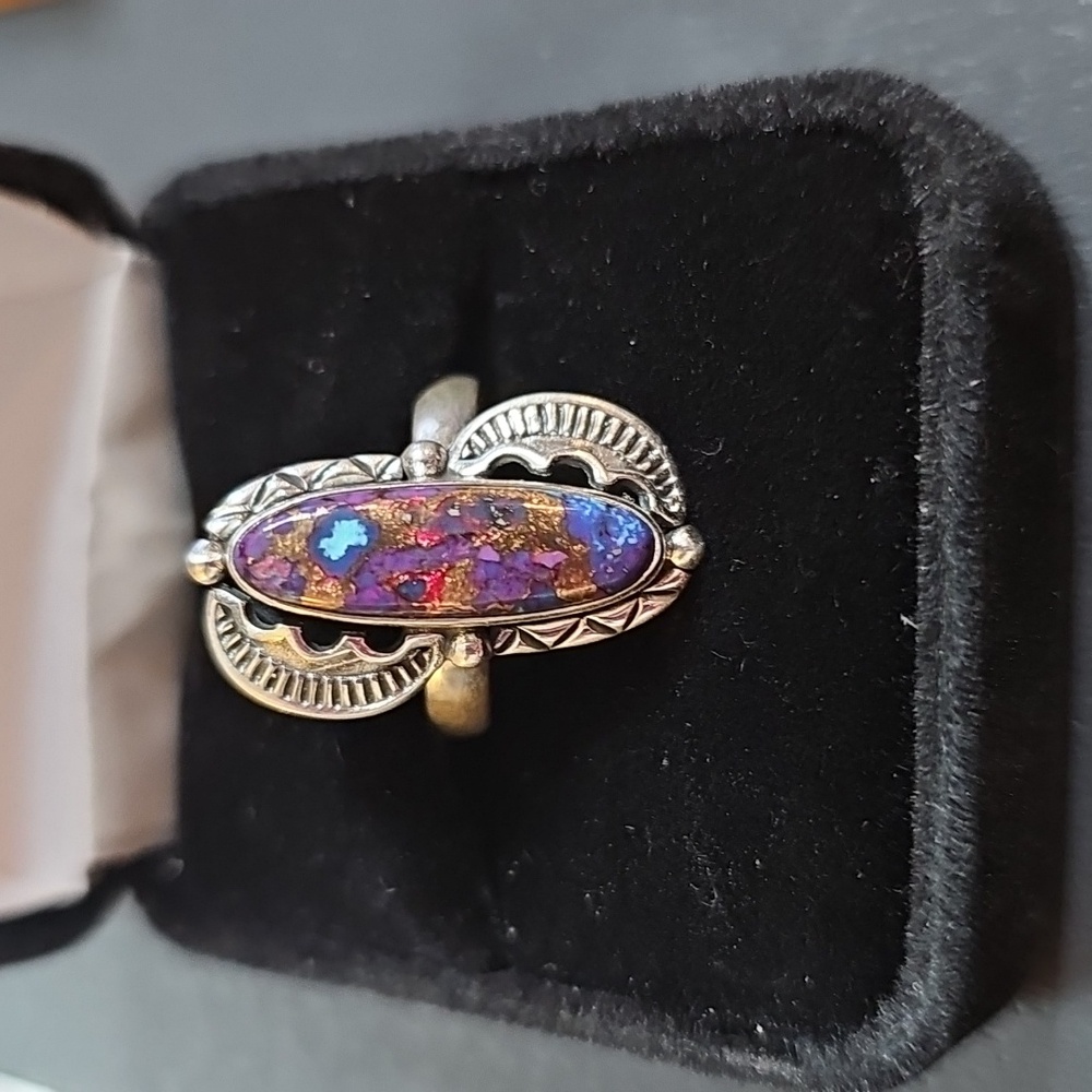 Turquoise purple sterling ring .925 silver new sz 7
